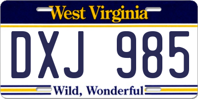WV license plate DXJ985