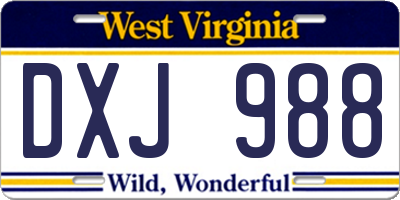 WV license plate DXJ988