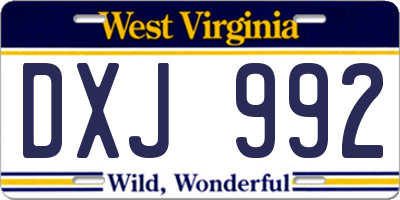 WV license plate DXJ992