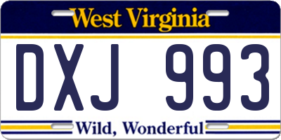 WV license plate DXJ993