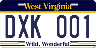 WV license plate DXK001