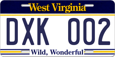 WV license plate DXK002