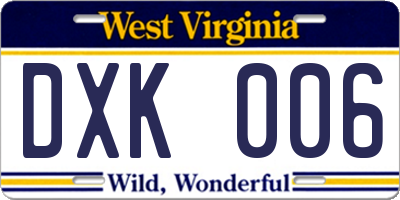 WV license plate DXK006