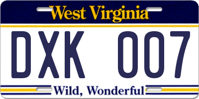 WV license plate DXK007