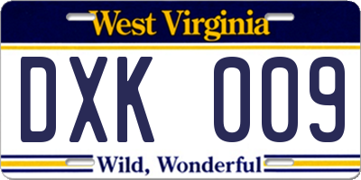 WV license plate DXK009