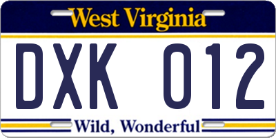 WV license plate DXK012