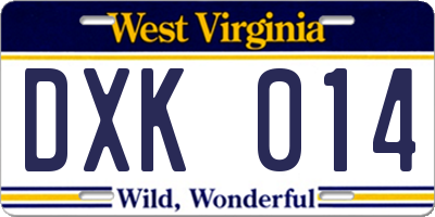 WV license plate DXK014