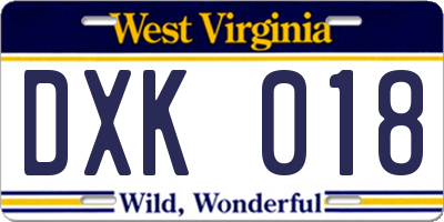 WV license plate DXK018