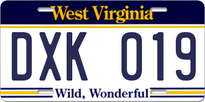 WV license plate DXK019