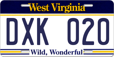WV license plate DXK020