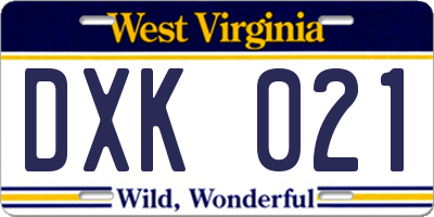 WV license plate DXK021