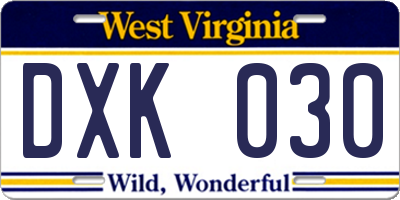 WV license plate DXK030