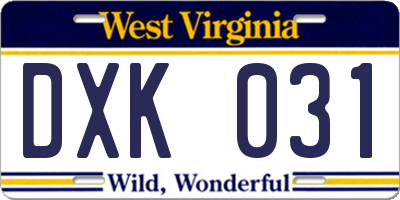 WV license plate DXK031