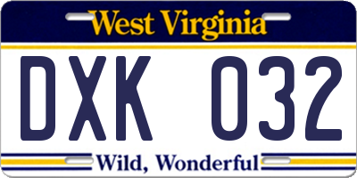 WV license plate DXK032