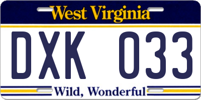 WV license plate DXK033