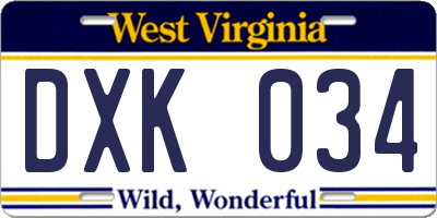 WV license plate DXK034