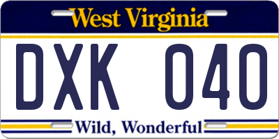 WV license plate DXK040