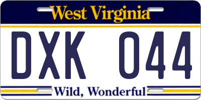 WV license plate DXK044