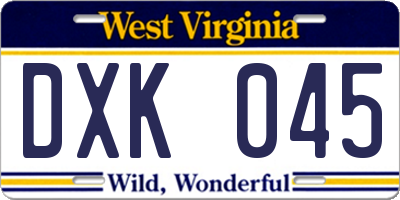 WV license plate DXK045