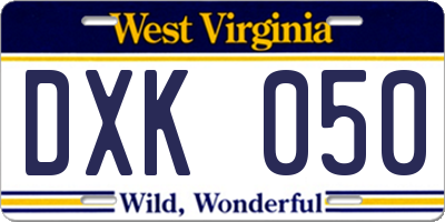 WV license plate DXK050