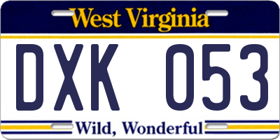 WV license plate DXK053