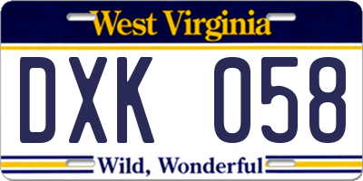 WV license plate DXK058