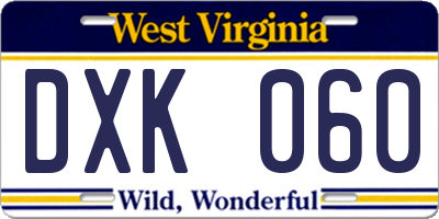 WV license plate DXK060
