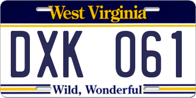 WV license plate DXK061