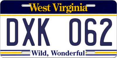 WV license plate DXK062