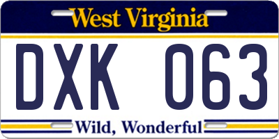 WV license plate DXK063