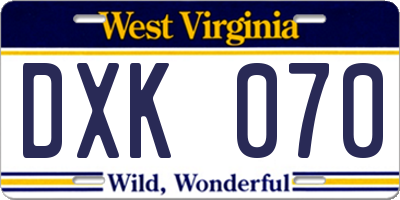 WV license plate DXK070