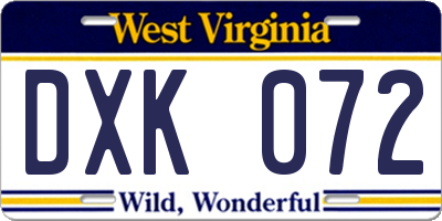 WV license plate DXK072