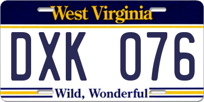 WV license plate DXK076