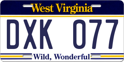 WV license plate DXK077