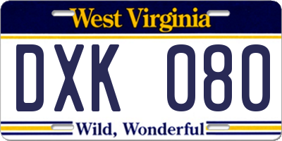 WV license plate DXK080