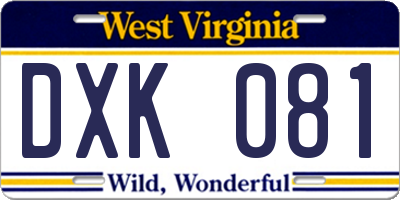 WV license plate DXK081