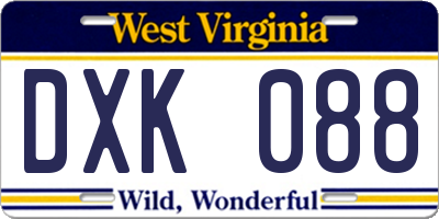 WV license plate DXK088