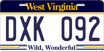 WV license plate DXK092