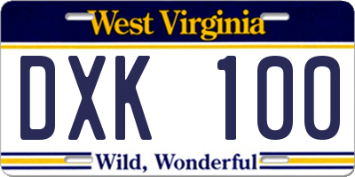 WV license plate DXK100