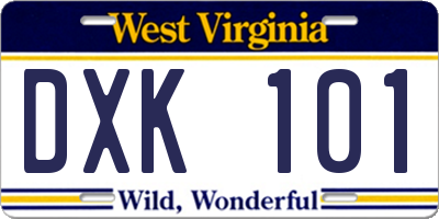 WV license plate DXK101