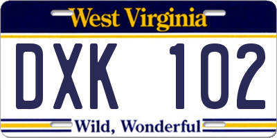 WV license plate DXK102