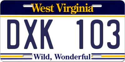 WV license plate DXK103