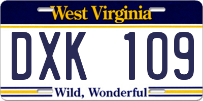 WV license plate DXK109