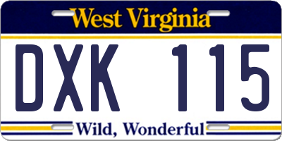 WV license plate DXK115