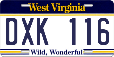 WV license plate DXK116