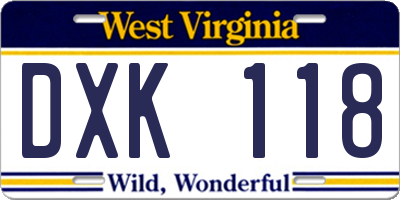 WV license plate DXK118