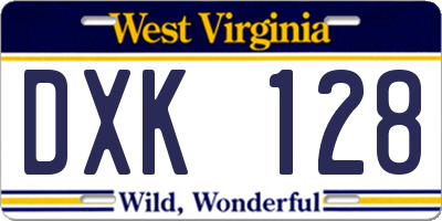 WV license plate DXK128