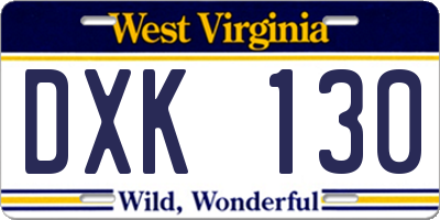 WV license plate DXK130
