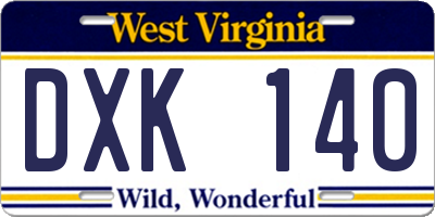WV license plate DXK140