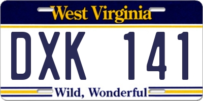 WV license plate DXK141